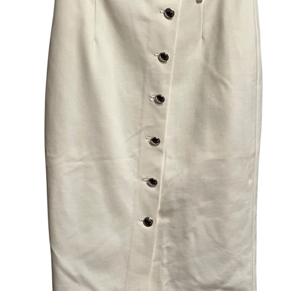 White House Black Market white Ivory Button-Front Skirt - Picture 5 of 16